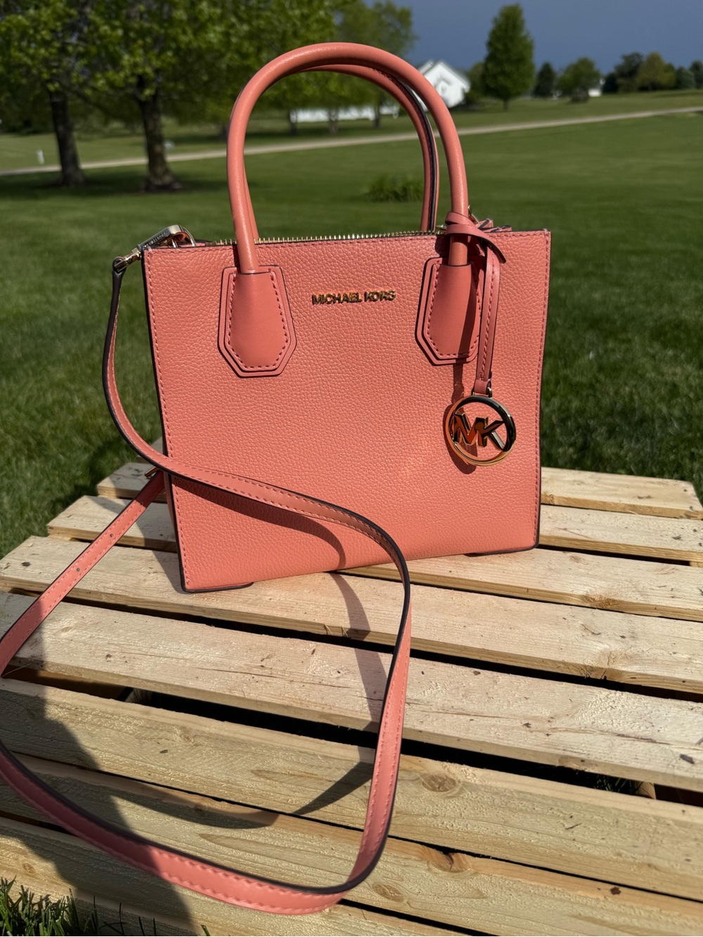 Michael Kors Women's Coral Pink Leather Mini Tote